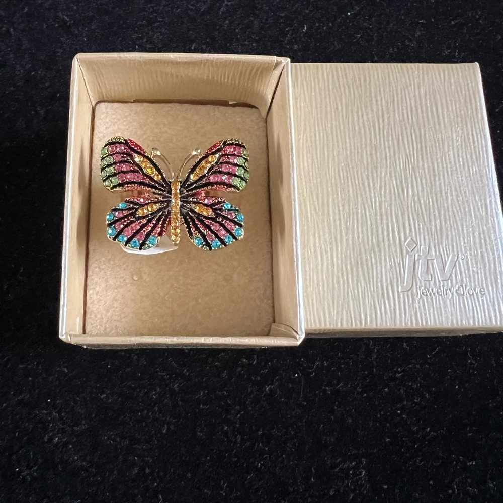 Jtv Off Park Collection Multicolor Crystal Gold Tone Butterfly Statement Ring